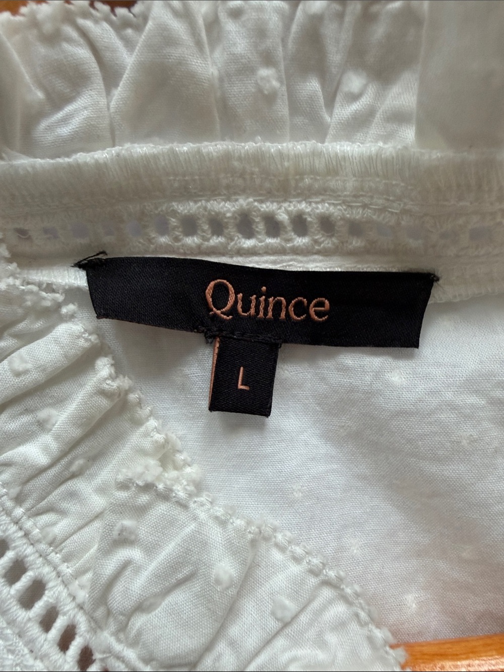 Quince White Cotton Ruffle Neck Swiss Dot Pintuck Victorian Cottage Top Large - Picture 5 of 8